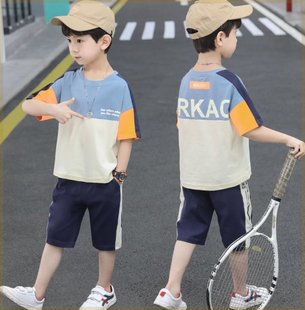 夏季儿童纯棉短袖套装T恤男童两件套2024时尚韩版流行帅气潮