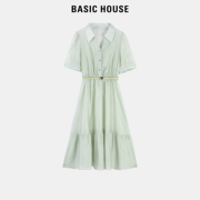 百家好Basic House娃娃领时尚连衣裙24夏季吊带收腰套装长裙