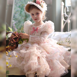 粉色连衣裙女童生日公主裙洛丽塔，女宝连衣裙女孩子，纱裙儿童礼服裙