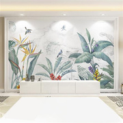 客厅背景墙纸清新绿色植物3d东南亚热带美景，壁画简约环保印花墙布