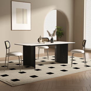 意式轻奢实木岩板餐桌，家用现代简约小户型白蜡木餐桌椅组合长方形
