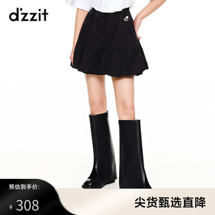 dzzit地素奥莱春秋甜酷少女，爱心高腰花苞裙黑色蓬蓬半身短裙