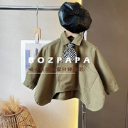 男童衬衣中小童韩版衬衫2023洋气长袖上衣休闲时髦领带衬衫潮