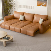 轻奢客厅真皮功能小户型电动沙发，现代简约两用可伸缩硅胶皮沙发床