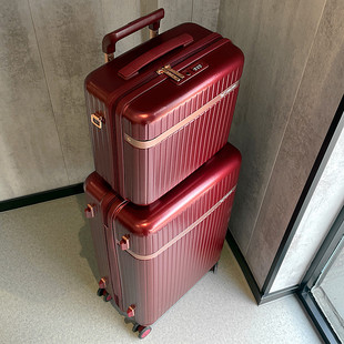 复古红色旅行箱婚庆皮箱陪嫁行李箱20寸子母拉杆箱，万向轮静音轮包