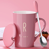 创意个性陶瓷马克杯带盖勺喝水杯子潮流情侣男女，家用牛奶咖啡茶杯
