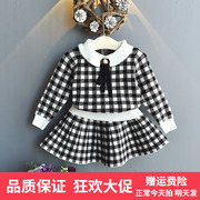 一件代发2024女童秋季韩版中小童格子长袖两件套裙套装童装028