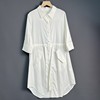 高品质文艺法式白色衬衫领中袖连衣裙夏季森系显瘦收腰衬衫A字裙