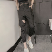 工装裤女2024年春季韩版帅气束脚裤，设计感拼接洋气休闲裤女裤