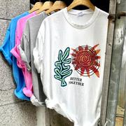 韩国男装东大门短袖t恤抽象植物图案印花宽松圆领棉质高街tee
