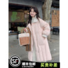 粉色白鸭绒羽绒服女冬季2023设计感羊羔毛拼接韩系甜美面包服