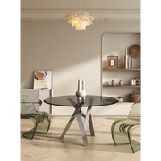 极简餐桌钢化玻璃圆形家用餐桌小户型吃饭桌子现代简约休闲阳台桌
