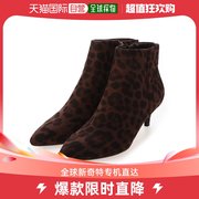 日本直邮Randa女士短靴深棕色豹纹粗跟厚底尖头拉链动物