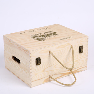 红酒木箱六支葡萄酒包装礼盒实木质红酒盒子通用6支装包装盒定制