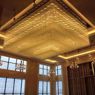 韩野豪华大型酒店工程，灯长方形大厅灯大堂水晶灯，会所宾馆非标工