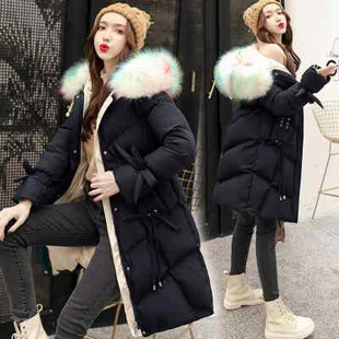 大毛领羽绒棉服女2021年冬季韩g版显瘦中长款喇叭袖加厚棉衣
