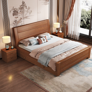新中式实木床1.8米床，现代简约双人床主，卧室1.5米单人床家用加厚床