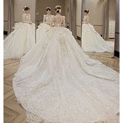 长袖婚纱2023新娘重工奢华大拖尾在逃公主高级感气质主纱法式