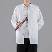 夏季立领男生棉麻衬衣T恤休闲长袖中式复古文艺国风亚麻青年衬衫