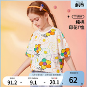 ASKjunior 女童短袖T恤2024夏季童装休闲短袖洋气时髦儿童印花潮