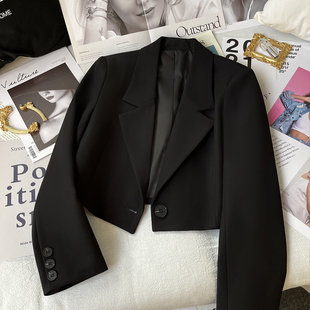短款黑色西装外套女士春秋2023休闲高级设计感小众小个子西服