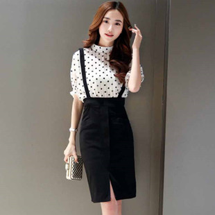 薄款法式背带裙套装2024夏季韩版淑女短袖衬衫黑色显瘦高腰包臀裙