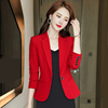 红色休闲西装外套女韩版修身显瘦小个子，粉色西服女士上衣紫色短装