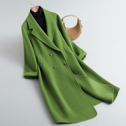 羊毛大衣女中长款2023秋季气质宽松高级感竹绿色，双面羊绒毛呢外套