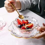 燕窝碗甜品碗玻璃创意日式金边玫瑰花银耳雪糕沙拉碗家用精致餐具