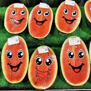 鲜果圆形笑脸标签卡通#切水果通用黄色西瓜不干胶商标标微笑贴纸