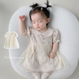 婴儿公主裙夏季短袖奶油纱裙，蕾丝雪纺洋气可爱泡泡袖宝宝连衣裙