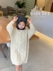 babyrui韩版品牌女童装儿童冬季时髦复古麻花中长款毛衣连衣裙
