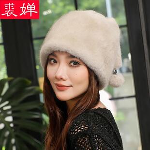 新款仿水貂毛帽子女士冬季加厚保暖护耳时尚洋气包头帽百搭毛绒帽
