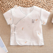 夏季新生儿纯棉纱布半袖出生衣，上衣婴儿宝宝纱布，短袖和尚服上衣服