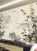 新中式客厅书房画室装饰墙纸竹子，壁画墙布水墨诗词电视背景墙壁纸
