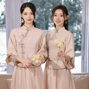 中式伴娘服2023秋冬小个子姐妹，团礼服中国风，旗袍汉服伴娘裙女
