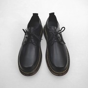 马丁鞋男冬季英伦风，软底低帮圆头工装黑色鞋，系带复古大头皮鞋