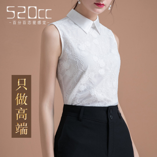 黑色镂空蕾丝花边无袖衬衫，女士时尚气质，上衣棉质搭配衬衣夏季