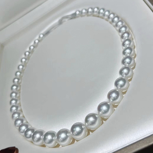 正圆高强光(高强光)珍珠，项链媲美澳白冷光，妈妈链天然淡水大白9-11mm爱迪生