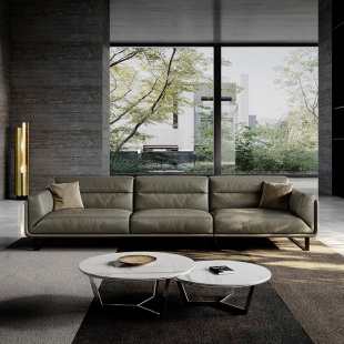客厅沙发2024意式极简轻奢现代简约风直排方块全真皮沙发组合