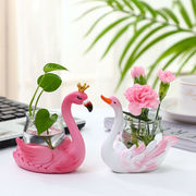 创意绿萝水培插花小摆件，可爱天鹅动物，办公室书房桌面透明玻璃装饰