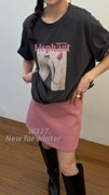 W327.韩版小众复古大象印花短袖T恤58226