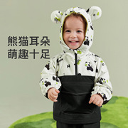 加绒加厚amila童装儿童套装，2023冬装男童熊猫工装两件套
