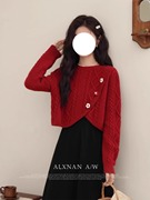 小香风套装裙红色针织衫毛衣+黑色连衣裙女一整套搭配秋冬高级感
