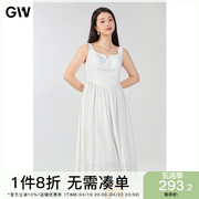 GW大码女装优雅气质宽边吊带白色连衣裙2024夏季现款微胖mm长裙女