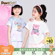 pawinpaw卡通小熊童装年夏季女童圆领短袖，t恤舒适炫彩