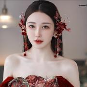 。2023复古森系红色新娘头饰，女韩式婚礼结婚礼服晨袍敬酒服发