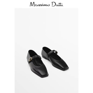 masimoduti女鞋2024春夏，纯色卡扣带饰皮革，芭蕾平底鞋浅口单鞋