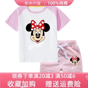 女童夏季迪士尼米妮套装宝宝卡通洋气T恤儿童纯棉短袖短裤两件套