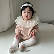 韩国BBABBA 春 女宝宝纯棉荷叶领长袖爬服幼儿可爱连身衣
